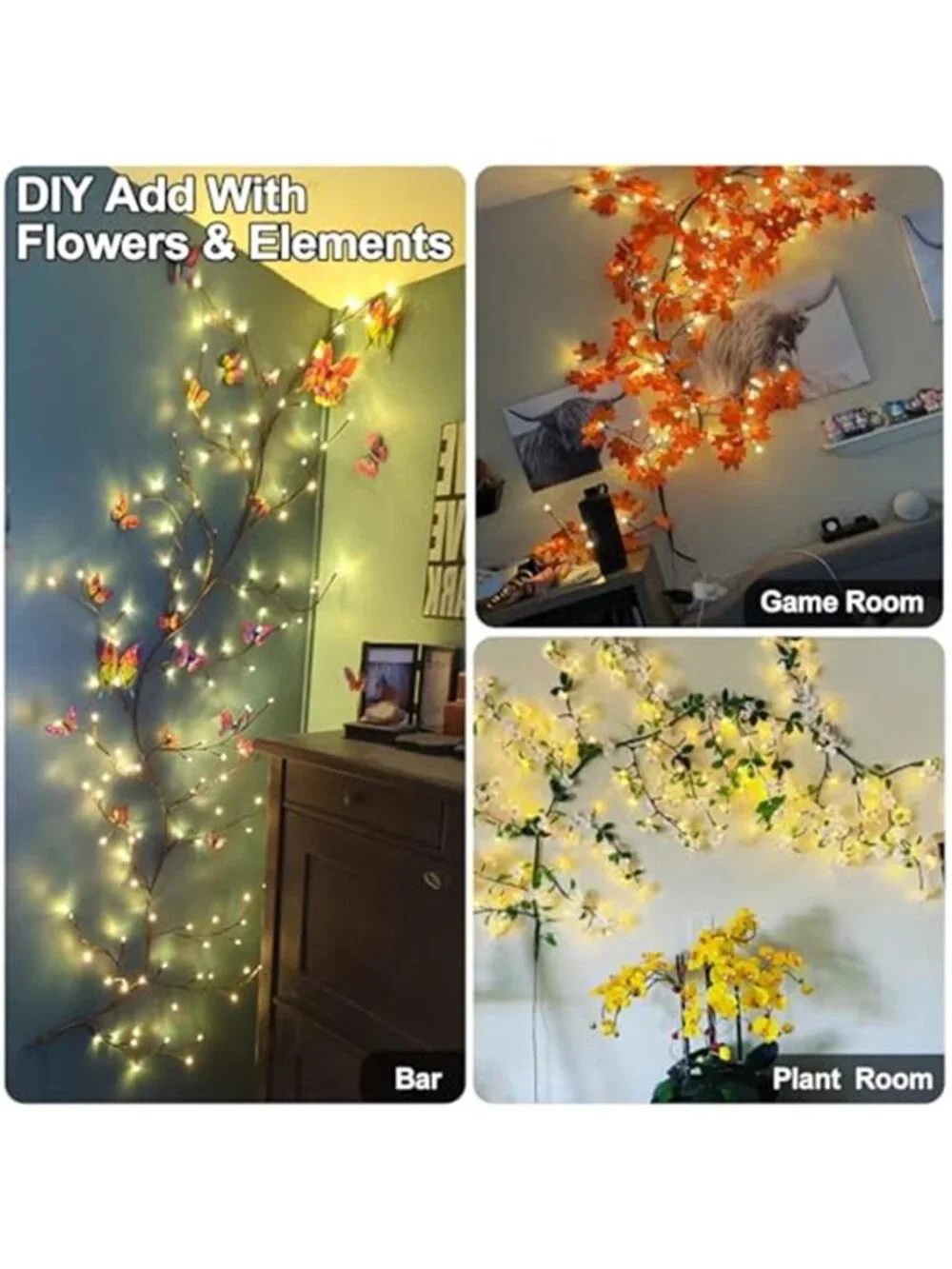 Lighted Willow Vine Branch Lights LED Wall Decor Remote Timer Warm White 144 LED